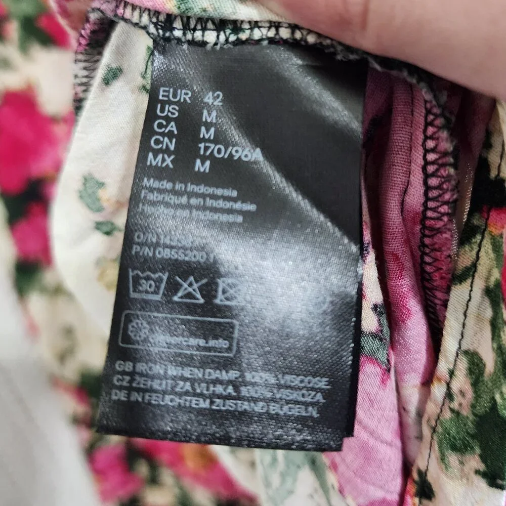 H&M Women's Floral Patterned Midi Flowy Dress in Pink and Cream Size Medium - Picture 15 of 16